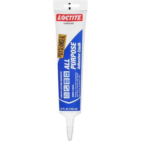 Loctite POLYSEAMSEAL Adhesive Caulk, Clear, 24 hr to 2 weeks Curing, 40 to 100 deg F, 5.5 oz Squeeze Tube 2139007